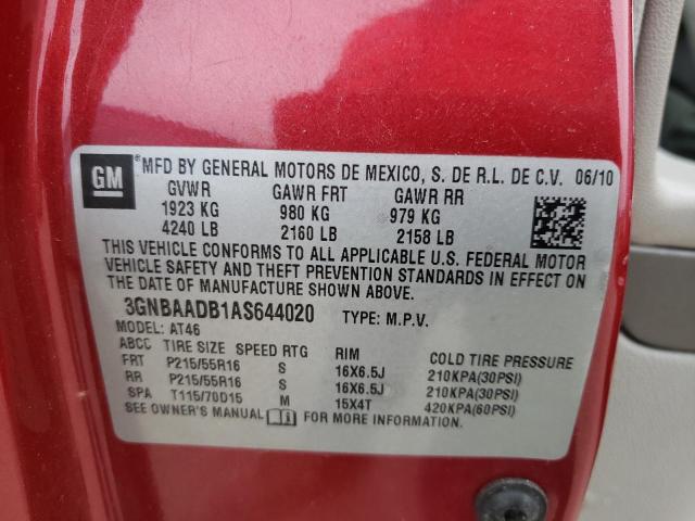3GNBAADB1AS644020 - 2010 CHEVROLET HHR LS 勃艮第红 照片 10