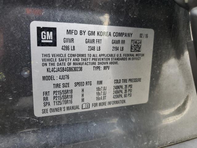 KL4CJASB4GB630238 - 2016 BUICK ENCORE CHARCOAL photo 10