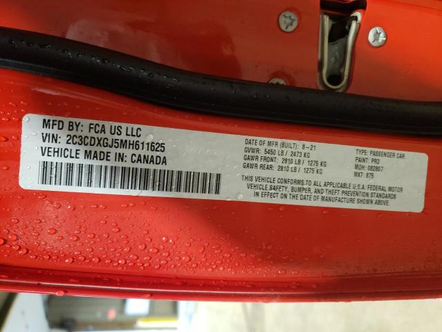 2C3CDXGJ5MH611625 - 2021 DODGE CHARGER SC RED photo 10