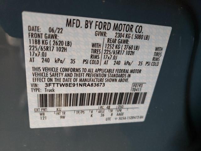 3FTTW8E91NRA83673 - 2022 FORD MAVERICK X BLUE photo 13