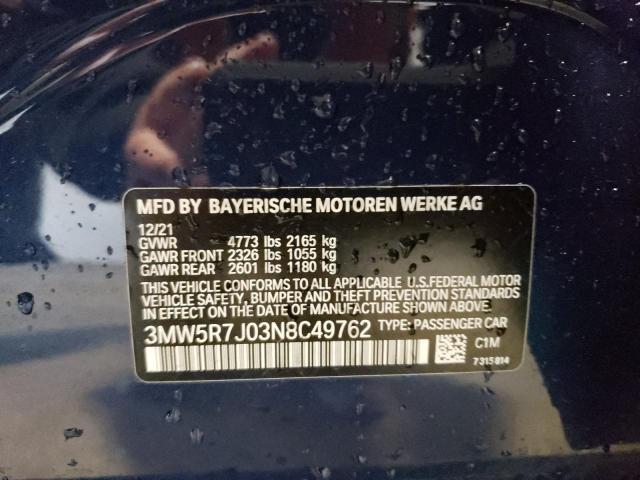 3MW5R7J03N8C49762 - 2022 BMW 330XI BLUE photo 10