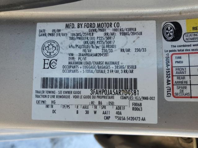 3FAHP0JA5AR204581 - 2010 FORD FUSION SEL CREAM photo 12