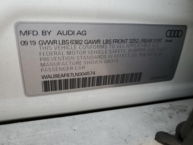 WAU8EAF87LN004574 - 2020 AUDI A8 L WHITE photo 10