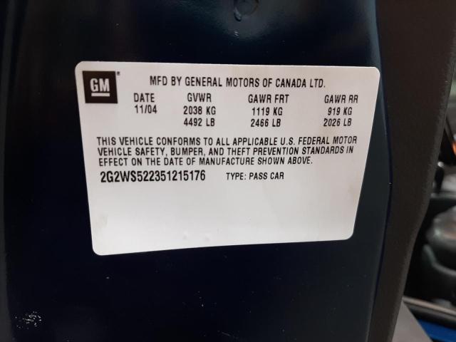 2G2WS522351215176 - 2005 PONTIAC GRAND PRIX ლურჯი ფოტო 10