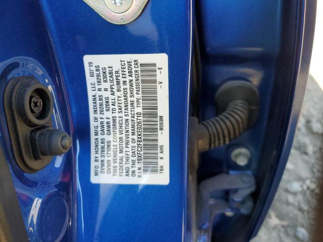 19XFC2F8XKE026710 - 2019 HONDA CIVIC SPOR أزرق صورة 10