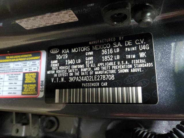 3KPA24AD2LE278708 - 2020 KIA RIO GRAY photo 10