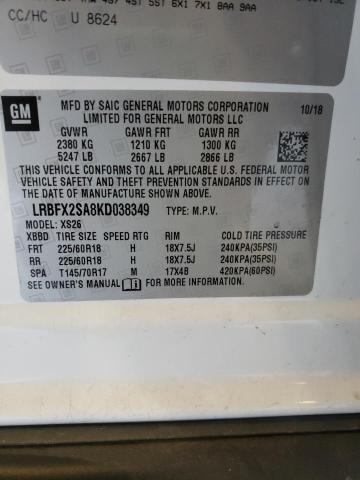 LRBFX2SA8KD038349 - 2019 BUICK ENVISION E WHITE photo 10