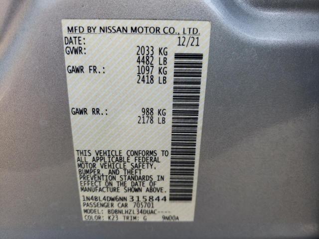 1N4BL4DW6NN315844 - 2022 NISSAN ALTIMA SV SILVER photo 12