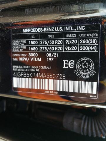 4JGFB5KB4MA560728 - 2021 MERCEDES-BENZ GLE 450 4M BLACK photo 10