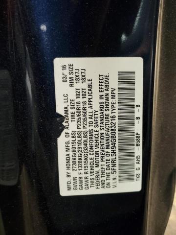 5FNRL5H94GB083216 - 2016 HONDA ODYSSEY TO BLUE photo 10