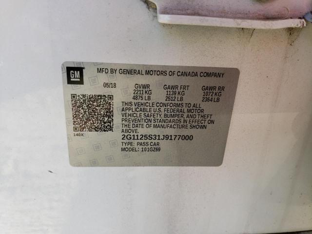 2G1125S31J9177000 - 2018 CHEVROLET IMPALA PRE თეთრი ფოტო 10