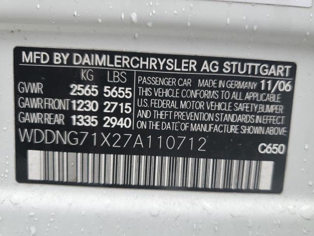 WDDNG71X27A110712 - 2007 MERCEDES-BENZ S 550 WHITE photo 10