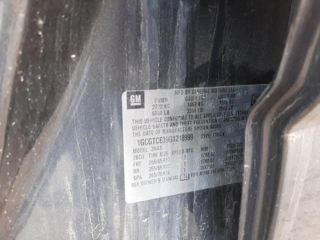 1GCGTCE39G1218999 - 2016 CHEVROLET COLORADO L GRAY photo 10