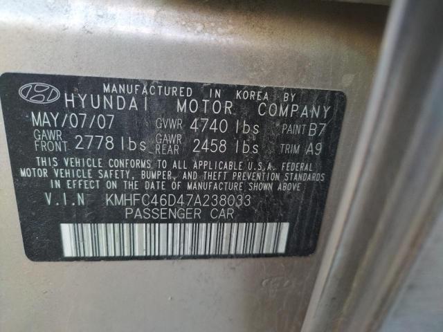 KMHFC46D47A238033 - 2007 HYUNDAI AZERA GLS/ TAN photo 10