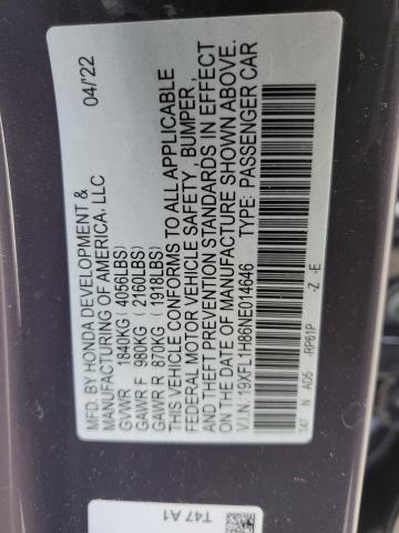 19XFL1H86NE014646 - 2022 HONDA CIVIC SPOR 紫色 照片 10