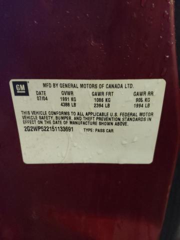 2G2WP522151133691 - 2005 PONTIAC GRAND PRIX ბურგუნდია ფოტო 10