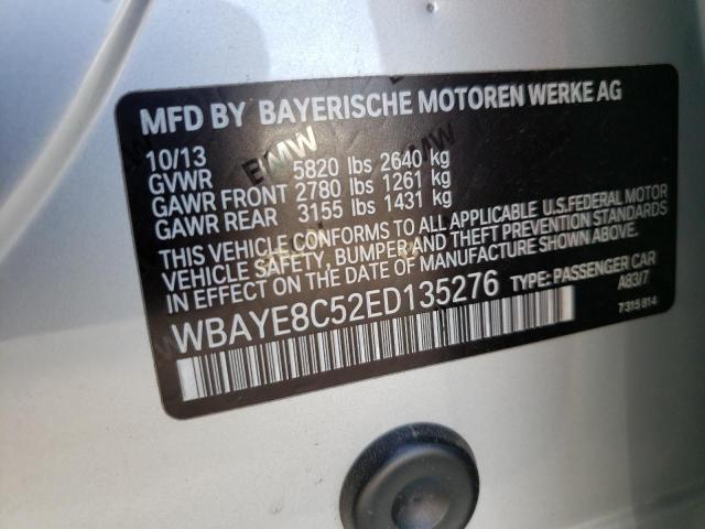 WBAYE8C52ED135276 - 2014 BMW 750LI SILVER photo 12