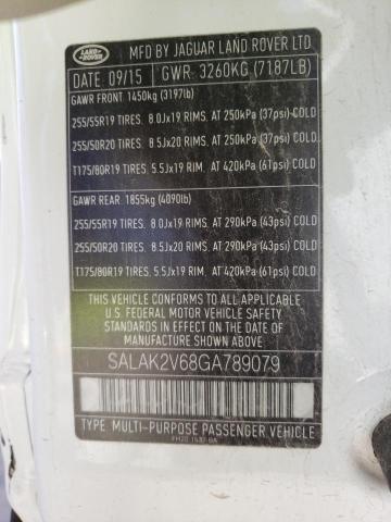 SALAK2V68GA789079 - 2016 LAND ROVER LR4 HSE LU WHITE photo 12