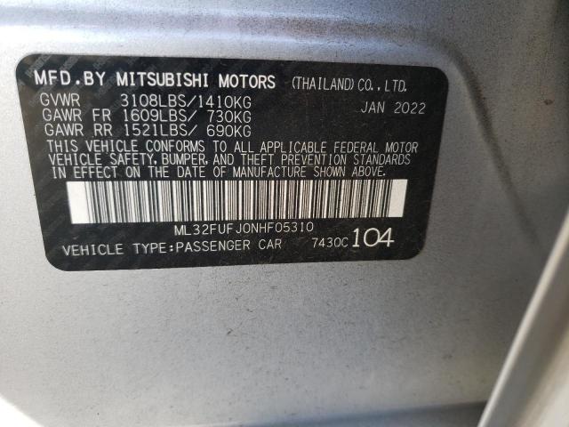 ML32FUFJ0NHF05310 - 2022 MITSUBISHI MIRAGE G4 SILVER photo 10