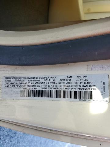 3VWRF31Y66M324360 - 2006 VOLKSWAGEN NEW BEETLE 奶油色 照片 10