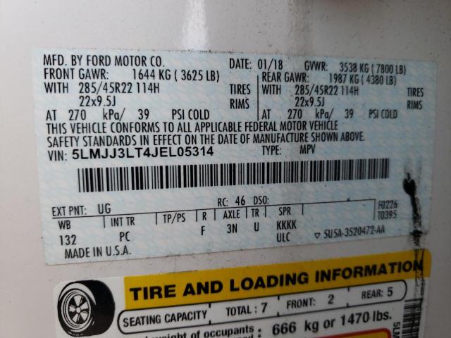 5LMJJ3LT4JEL05314 - 2018 LINCOLN NAVIGATOR 白色 照片 14