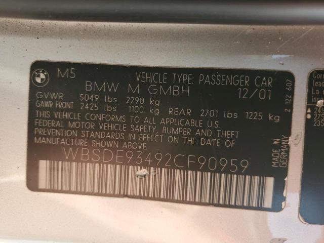 WBSDE93492CF90959 - 2002 BMW M5 SILVER photo 10