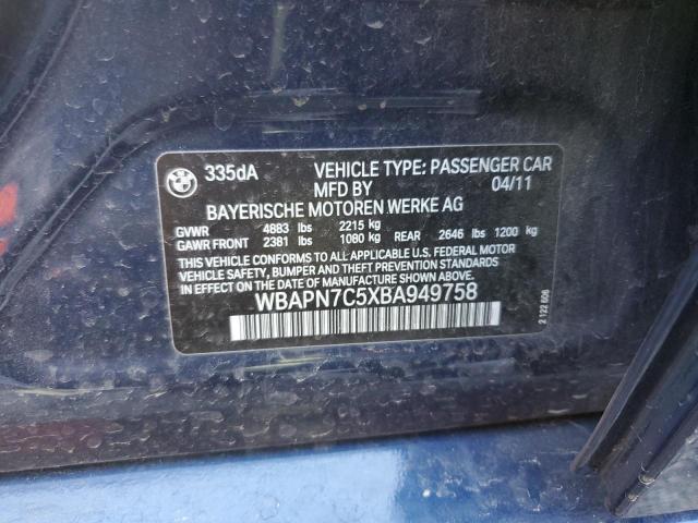 WBAPN7C5XBA949758 - 2011 BMW 335 D BLUE photo 10