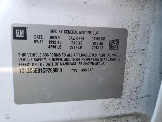 1G1ZC5E01CF289680 - 2012 CHEVROLET MALIBU 1LT 白色 照片 10