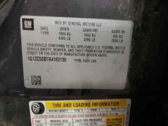 1G1ZC5EB7A4163138 - 2010 CHEVROLET MALIBU 1LT ნაცრისფერი ფოტო 12