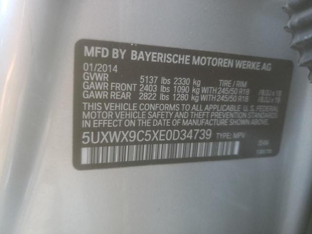 5UXWX9C5XE0D34739 - 2014 BMW X3 XDRIVE2 SILVER photo 10