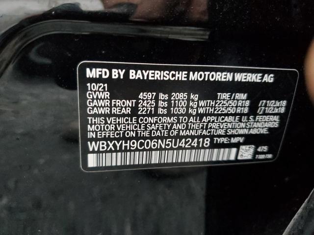 WBXYH9C06N5U42418 - 2022 BMW X2 SDRIVE2 BLACK photo 10