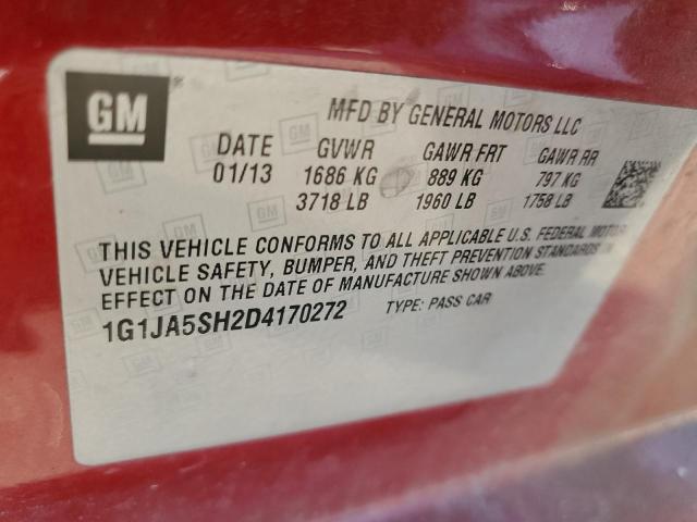 1G1JA5SH2D4170272 - 2013 CHEVROLET SONIC LS RED photo 10