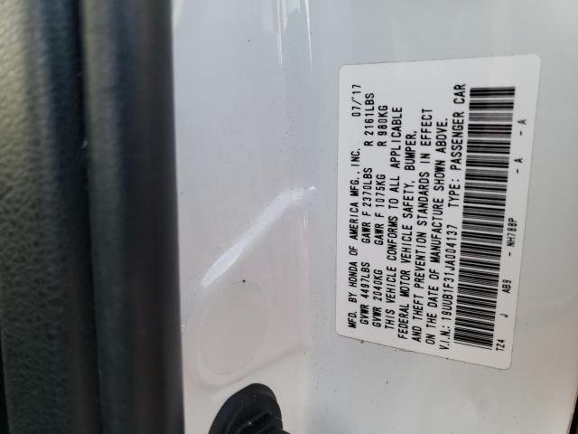 19UUB1F31JA004137 - 2018 ACURA TLX Ақ фото 10