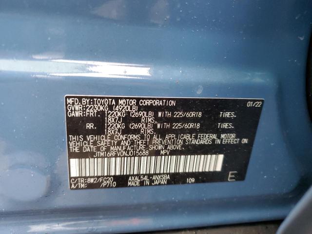 JTM16RFV0NJ015688 - 2022 TOYOTA 02 6FDU45 BLUE photo 10