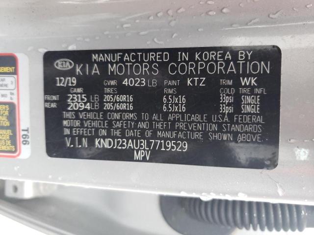 KNDJ23AU3L7719529 - 2020 KIA SOUL LX SILVER photo 10