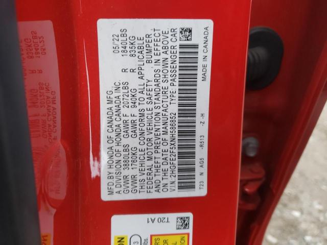 2HGFE2F5XNH586852 - 2022 HONDA CIVIC SPOR 红色 照片 12