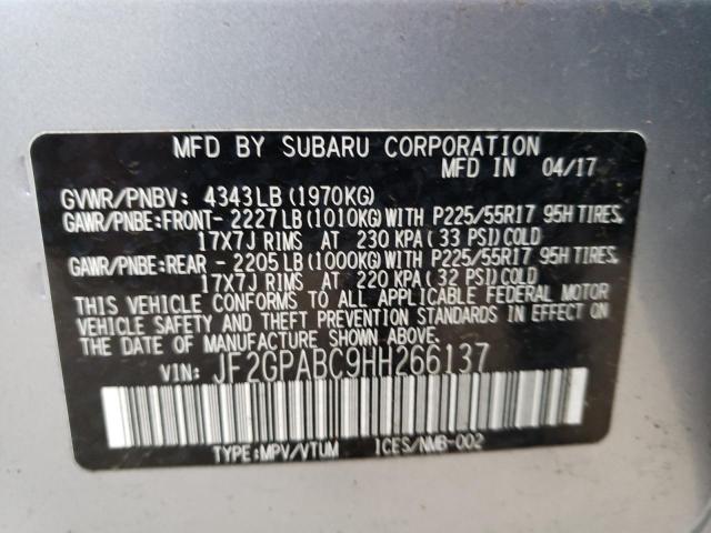 JF2GPABC9HH266137 - 2017 SUBARU CROSSTREK SILVER photo 10