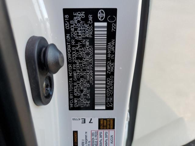 JTDKARFPXJ3076551 - 2018 TOYOTA PRIUS PRIM 白色 照片 10