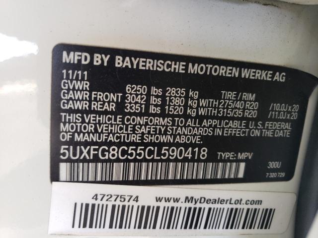 5UXFG8C55CL590418 - 2012 BMW X6 XDRIVE5 WHITE photo 10