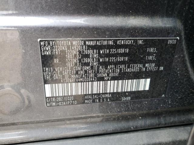 4T3E6RFV4MU009443 - 2021 TOYOTA RAV4 XSE GRAY photo 10