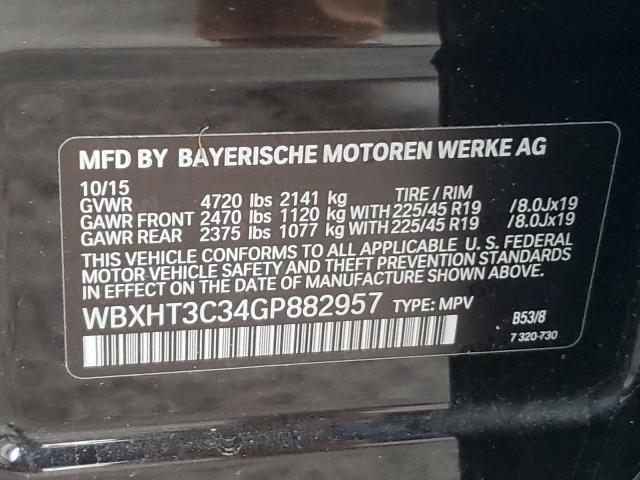 WBXHT3C34GP882957 - 2016 BMW X1 XDRIVE2 BLACK photo 10