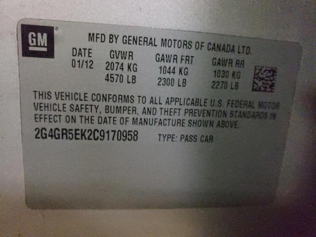 2G4GR5EK2C9170958 - 2012 BUICK REGAL SILVER photo 12