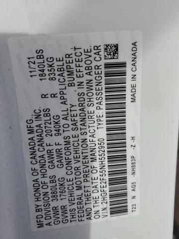 2HGFE2F55NH552950 - 2022 HONDA CIVIC SPOR 白色 照片 10