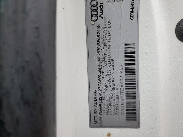 WAUVVAFR3AA021405 - 2010 AUDI S5 PRESTIG WHITE photo 10