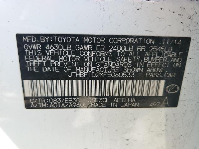 JTHBF1D2XF5060533 - 2015 LEXUS IS 250 WHITE photo 13