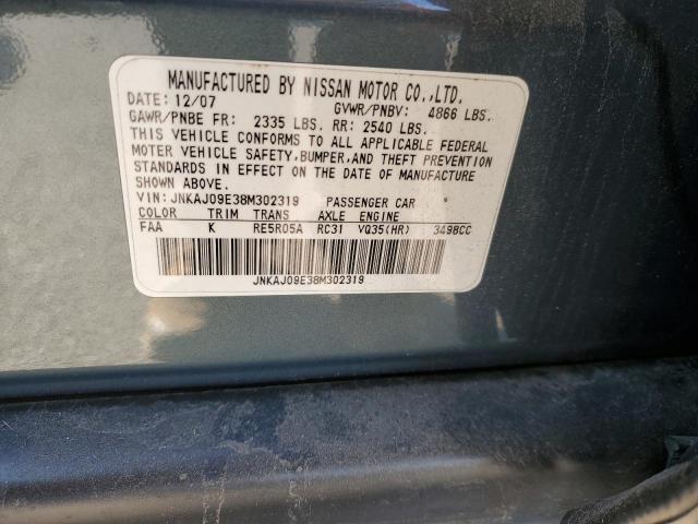 JNKAJ09E38M302319 - 2008 INFINITI EX35 BASE TEAL photo 13