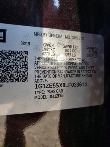 1G1ZE5SX8LF033614 - 2020 CHEVROLET MALIBU PRE მუქწითელი ფოტო 10
