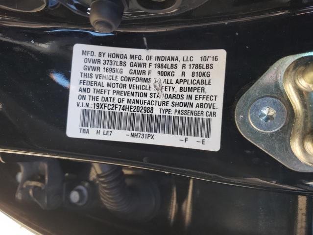 19XFC2F74HE202988 - 2017 HONDA CIVIC EX შავი ფოტო 10