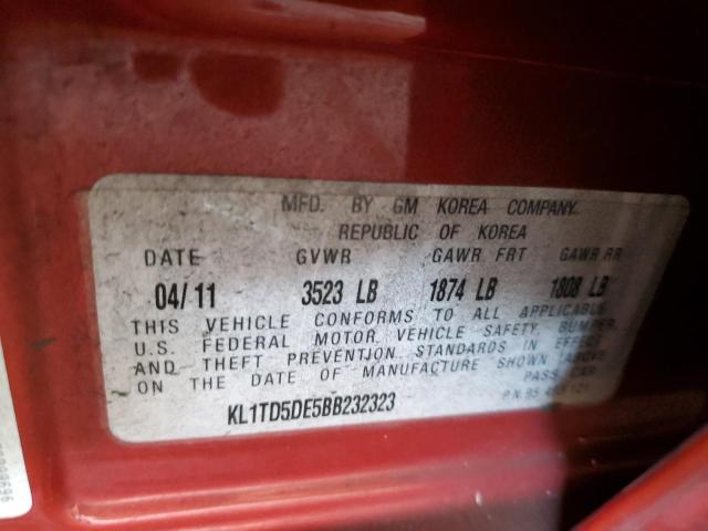 KL1TD5DE5BB232323 - 2011 CHEVROLET AVEO LS 红色 照片 13