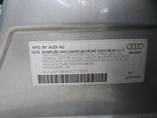 WAUAF78E66A271320 - 2006 AUDI A4 2 TURBO SILVER photo 12